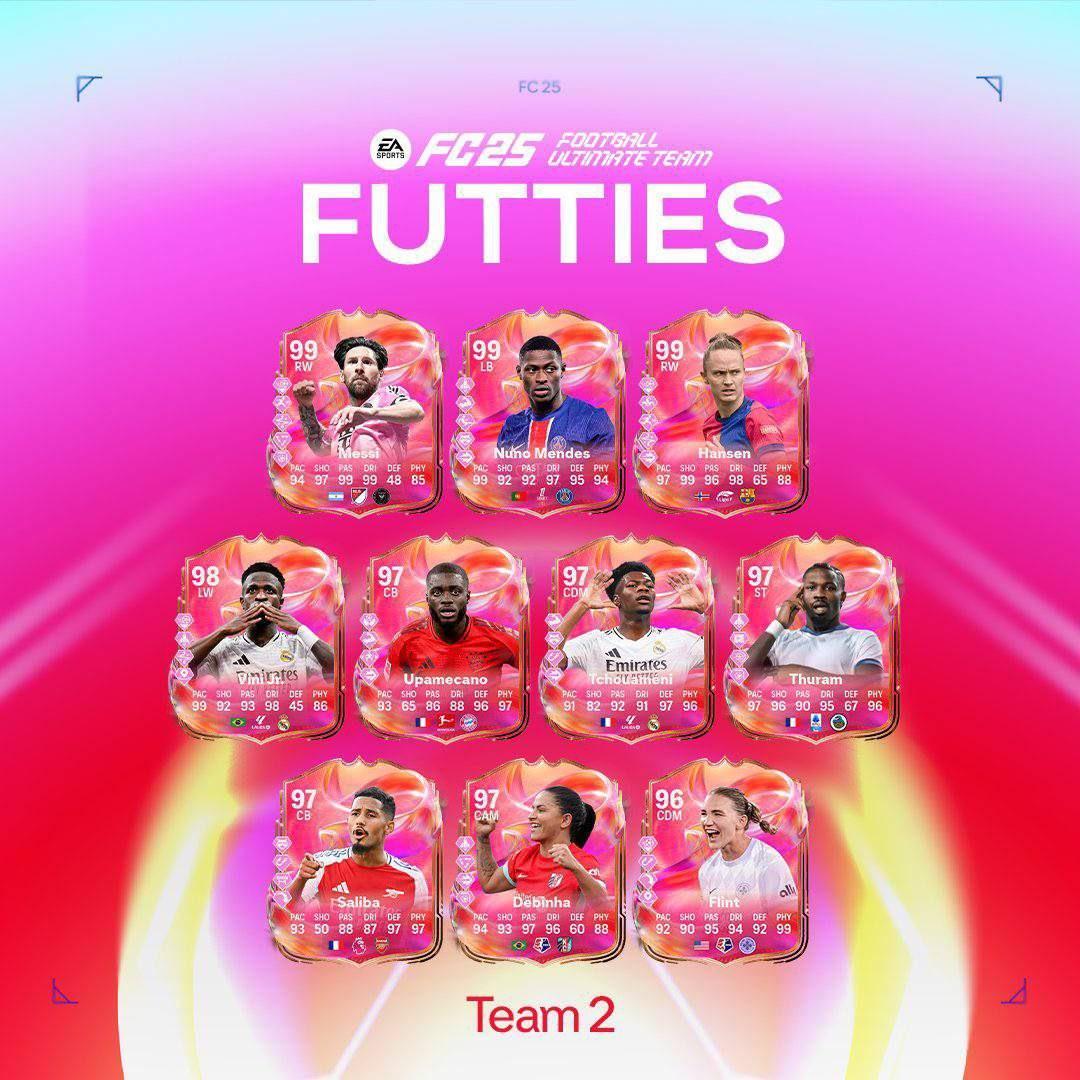 FC25粉卡2队：99梅西、努诺-门德斯、大罗、卡罗琳-汉森领衔
